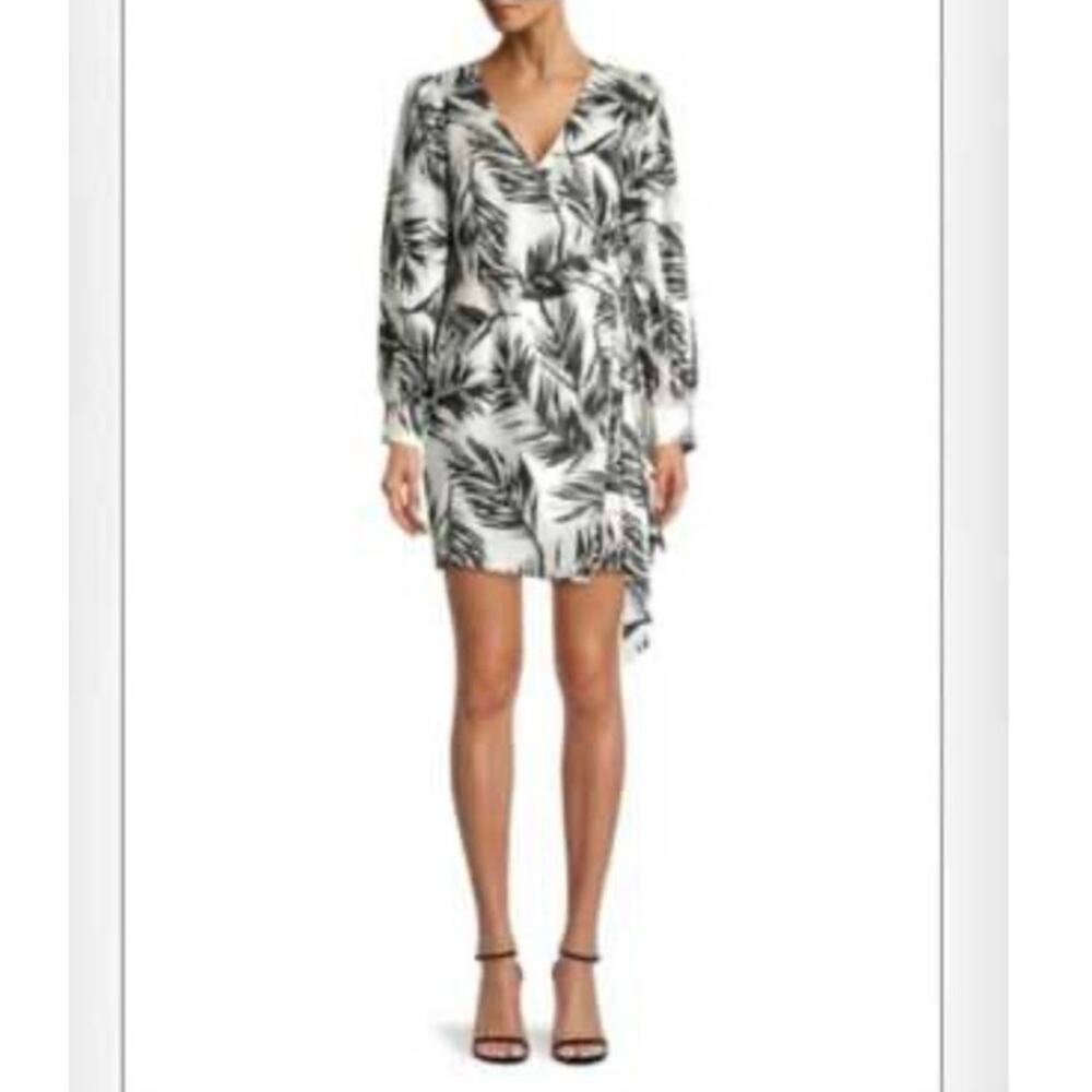 Toccin NY Faux Wrap Dress Black/Ivory Floral Tropical Women’s Size 4